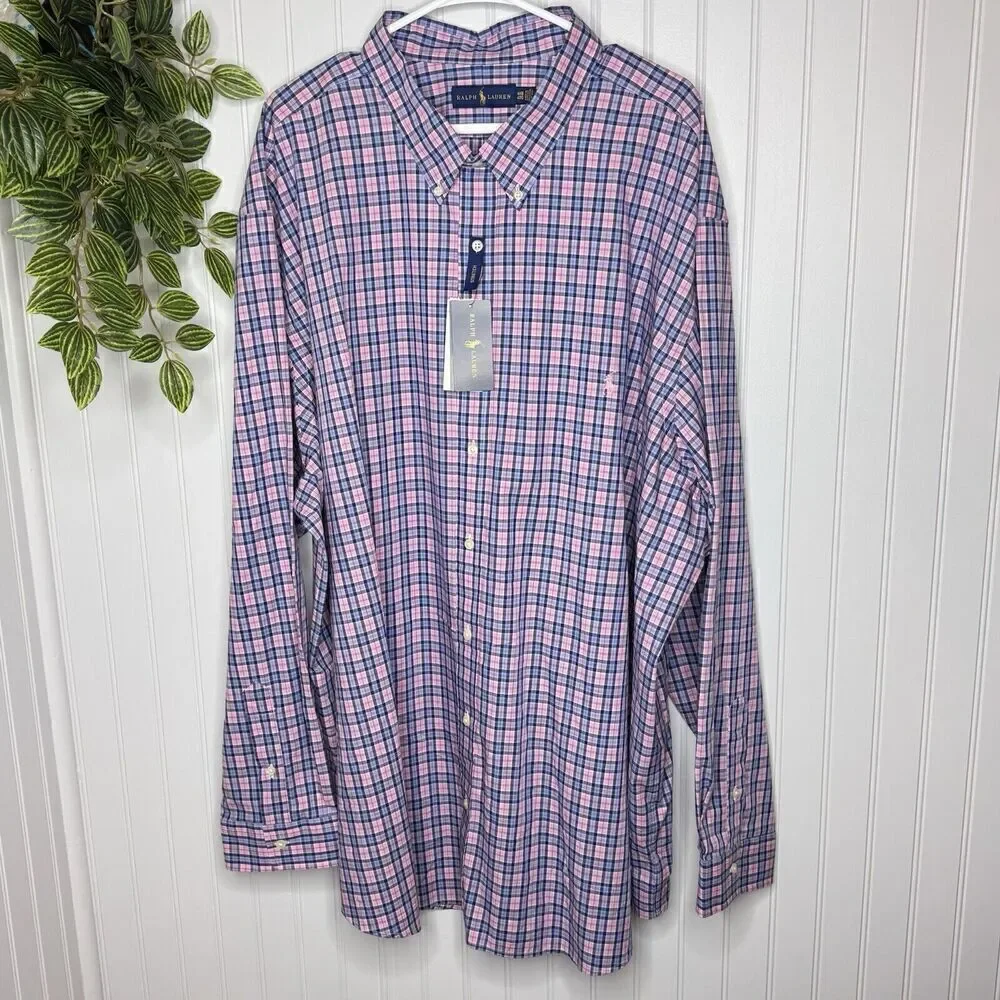 Polo Ralph Lauren Shirt Mens 4XB T Bright Plaid Button Blue Purple Pink New $110